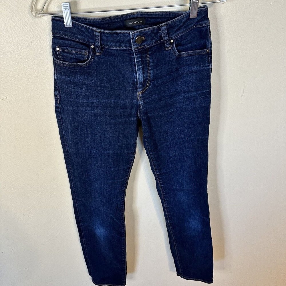 Ann Taylor LOFT Womens Blue Jeans 27 Straight Leg Mid Waist Dark Wash